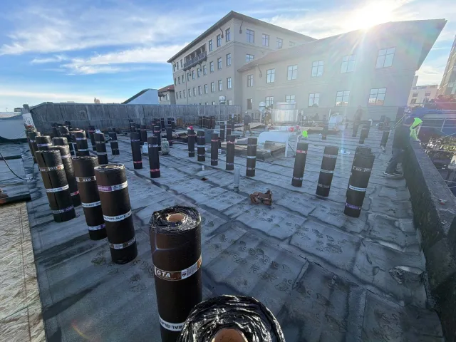 Image accompanying a ROOF EXPRESS Field Note about flat-roofing service for San Mateo, California.