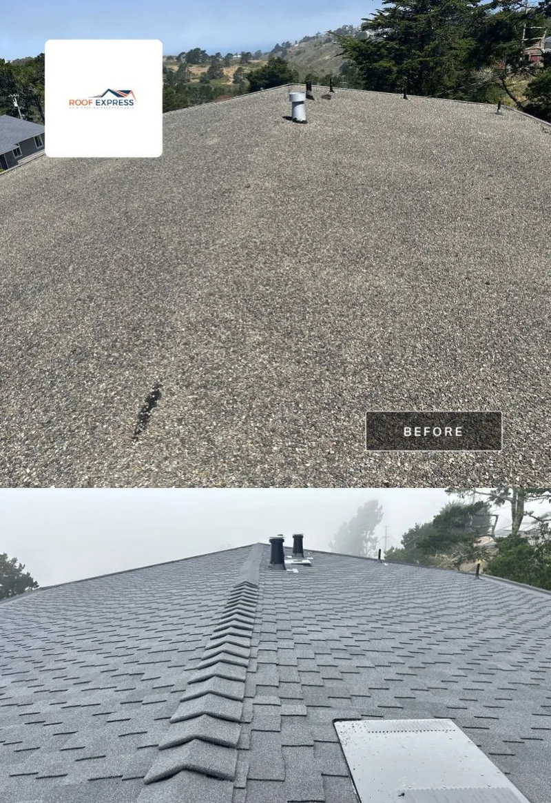 ROOF EXPRESS photo from a roofing project in San Bruno, California in the Before and After gallery.