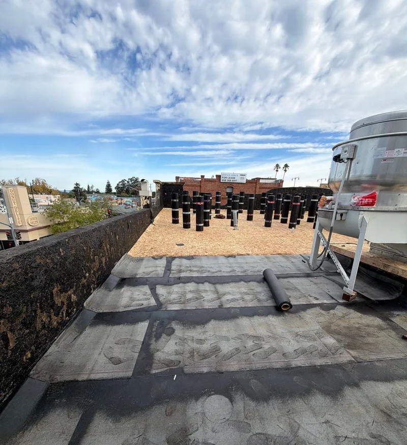 ROOF EXPRESS photo from a flat-roofing service project in San Mateo, California.