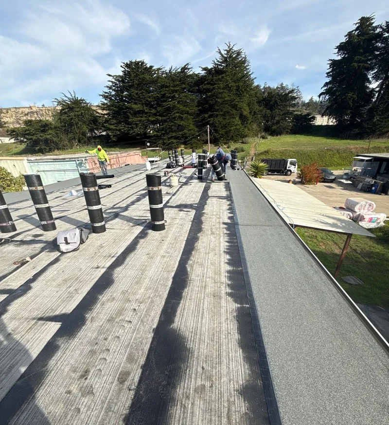 ROOF EXPRESS photo from a flat-roofing service project in Pescadero, California.