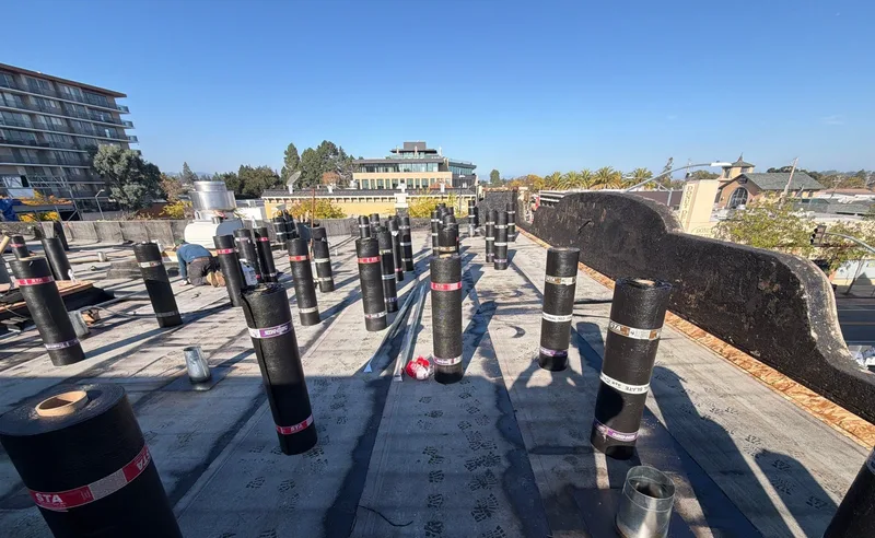 ROOF EXPRESS photo from a flat-roofing service project in San Mateo, California.