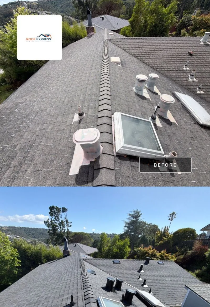 ROOF EXPRESS photo from a roofing project in Belmont, California in the Before and After gallery.