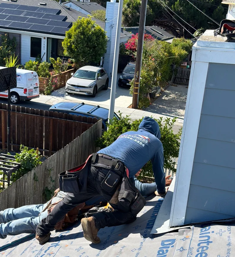 ROOF EXPRESS photo from a roof repair project in San Mateo, California.